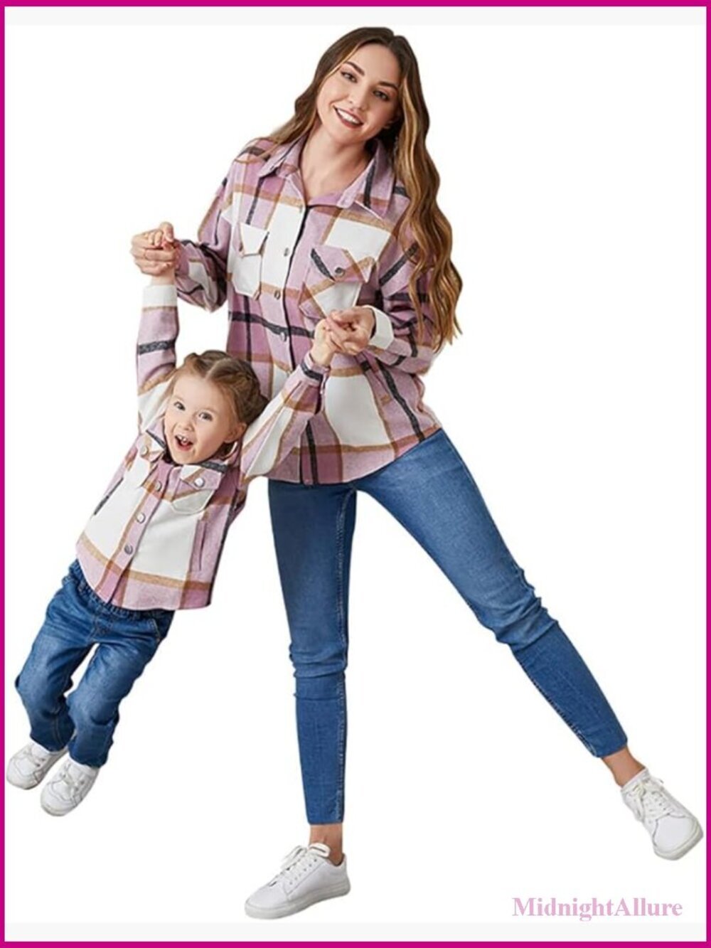 Mommy and Me Matching Plaid Long Sleeve Flannel Jacket Outerwear